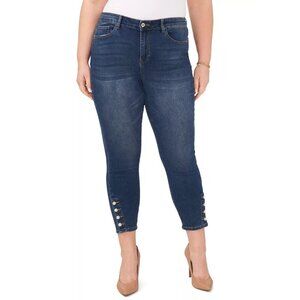 NWT CeCe Mid Rise Jeans w/ Crystal Faux Pearl Button Detail Jeans in Mid…